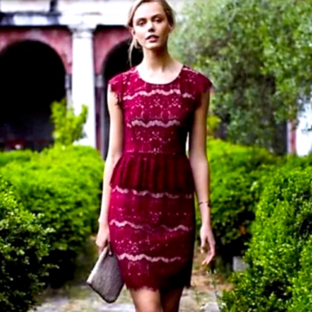 MAEVE Anthropologie Dress Elsa Lace Peplum Wine XS